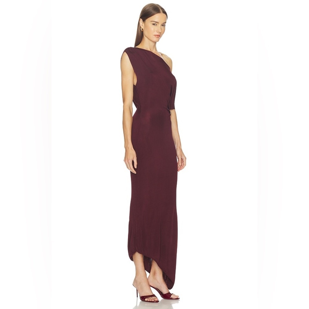SRG Mehek Asymmetric Knit Dress in Oxblood - Picture 2 of 11